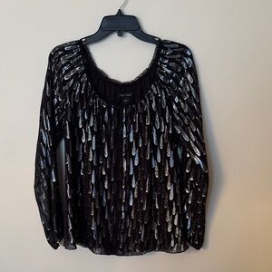 White House Black Market Black Blouse with Silver Teardrop Accents